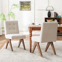 Tufted Linen Upholstered Dining Chair Armless Parsons Side Chair With Solid Wood Legs by Latitude Run