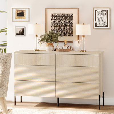 Laverda 6 Drawer Baby Dresser For Bedroom, Double Chest Of Drawers For Kids, Minimalist Reeded Design, Modern Wooden Closet Storage Organizer For Nurs by Union Rustic