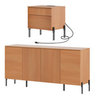 Laverda Modern Minimalist Nightstand And Bedside Cabinet Set, Wooden Chest With Hidden Handles, Reed Pattern & Double Chopsticks Legs For Bedroom Furn by Union Rustic