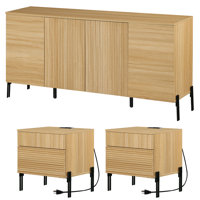 Laverda Modern Minimalist Nightstand And Bedside Cabinet Set, Wooden Chest With Hidden Handles, Reed Pattern & Double Chopsticks Legs For Bedroom Furn by Union Rustic
