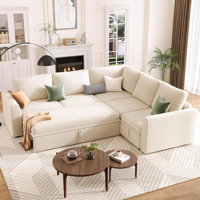 Sectional Sleeper Sofa With Pull Out Bed, Chenille Modular Sectional Sofa L Shaped Couch With Pull Out Couch by Ebern Designs