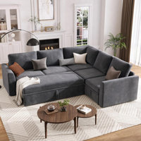Sectional Sleeper Sofa With Pull Out Bed, Chenille Modular Sectional Sofa L Shaped Couch With Pull Out Couch by Ebern Designs