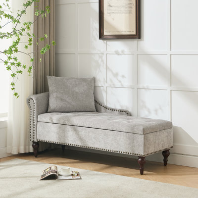 Upholstered Velvet/Chenille Chaise Lounge, Storage Bench with Pillow and Solid Wood Legs by House of Hampton
