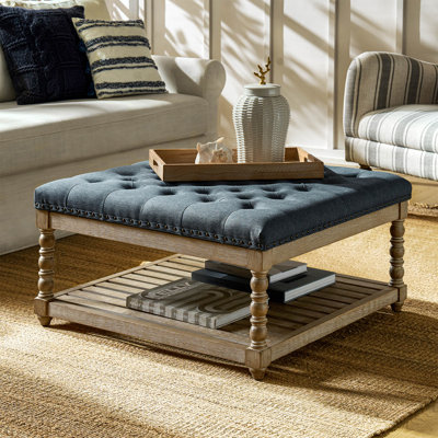 Jeffrey 33.25"W Tufted Square Cocktail  Ottoman with Storage Tray by One Allium Way