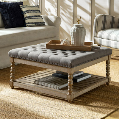 Jeffrey 33.25"W Tufted Square Cocktail  Ottoman with Storage Tray by One Allium Way