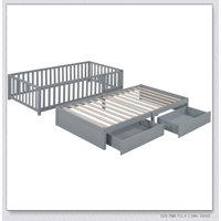 Wood Daybed With Fence Guardrails And 2 Drawers, Split Into Independent Floor Bed by Ophelia & Co.