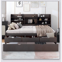 Wooden Captain Bed With Built-In Bookshelves,Storage Drawers And Trundle by Ophelia & Co.