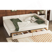 Queen Size Upholstered Platform Bed With USB And 2 Drawers, Beige by Latitude Run