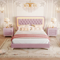 Philip Velvet Upholstered Platform Bed with LED Lights & 2 Nightstands by Mercer41