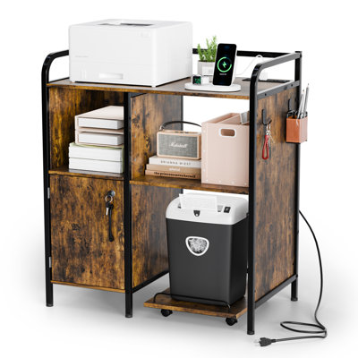 Cabinet With Rolling Cart Printer Stand Brown P2 Particleboard 31.5X17.7X35.4 Inches by 17 Stories
