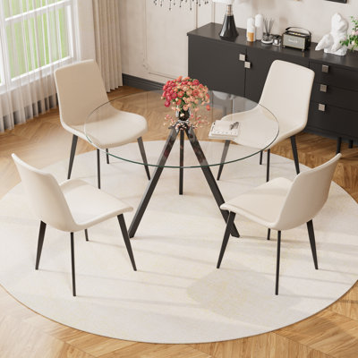 Modern Glass top Pedestal Dining Set by George Oliver