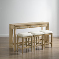 Coastal Console Table With 3 Stools in Beige With Three Drawers by Foundry Select