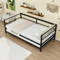 Twin-Size Metal Daybed with LED Lighting and Adjustable Pop-Up Twin Trundle