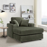 Muli Chaise Lounge Chair with Ottoman, Chenille Fabric with Cupholders & USB Charging Ports by Latitude Run