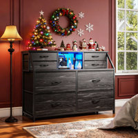 8 Drawer Dresser For Bedroom With Power Outlets & Led Lights, Chest Of Drawers With Open Shelves by Wrought Studio