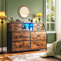 8 Drawer Dresser For Bedroom With Power Outlets & Led Lights, Chest Of Drawers With Open Shelves by Wrought Studio