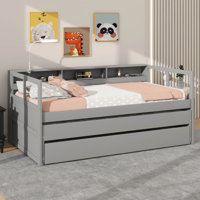Twin XL Wooden Daybed With Two Trundles, Three Storage & Light by Latitude Run