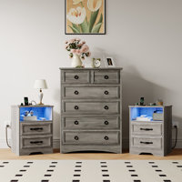 3 Piece Bedroom Dresser Set - Tall 6 Drawer Dresser And Two 2 Drawer Nightstands With Charging Station,Gray Wash by Wrought Studio
