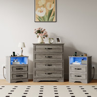 3 Piece Bedroom Dresser Set - 4 Drawer Dresser And Two 2 Drawer Nightstands With Charging Station,Gray Wash by Wrought Studio