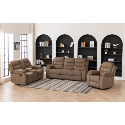 3-Piece Manual Reclining Living Room Set With Cup Holders