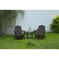 Folding Adirondack Chair With Side Table, 3-Piece Adirondack Chair Set With Wood Texture, (Includes 2 Chairs And 1 Table) by Beachcrest Home