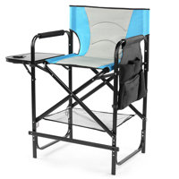 26In Iron Pipe Folding Director Chair With Built-In Cup Holder, Side Table, Storage Pocket by 17 Stories