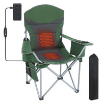 Heated Folding Camping Chair with Power Bank, Cooler & Carry Bag for Outdoor Sports, Tailgating, and Cold-Weather Comfort (Green & Gray 1-Pack)