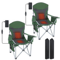 Heated Folding Camping Chair with Power Bank, Cooler & Carry Bag for Outdoor Sports, Tailgating, and Cold-Weather Comfort (Green & Gray 2-Pack) by Latitude Run