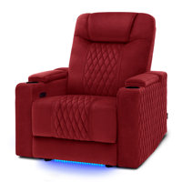 25.6" Seat Width Power Recliner Home Theater Seating Chair with Adjustable Headrest & LED Light by Wrought Studio