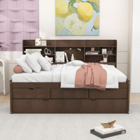Full Size Wooden Daybed with Built-in Bookshelves, Storage Drawers, Twin Trundle by Lark Manor