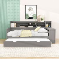 Wooden Daybed with Storage Shelves, Twin Trundle and Study Desk by Lark Manor