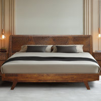Harmony Solid Wood Bed Frame Platform Style with Sculpted Headboard, Mid-Century Modern, No Box Spring Needed, Smart Tools Assembly, 800 lbs Capacity
