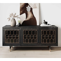 Solid Wood Sideboard Cabinet TV Console Black And Gold Pine Wood by Ebern Designs