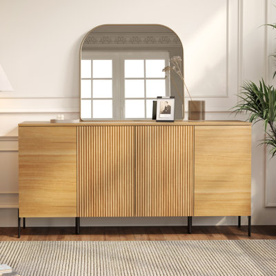 Wooden Reeded Baby Dresser For Bedroom, 61" 4-Door Cabinet For Kids, Mid Century Modern Closet Storage Organizer For Nursery, Living Room, Hallway by Ebern Designs