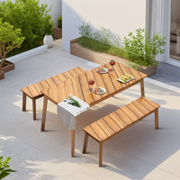 4 - Person Acacia Wood Patio Dining Set with Rectangular Table for Patio, Porch, Garden