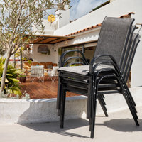 Stackable Textilene Outdoor Dining Chairs (Set of 4), Powder-coated Metal Frame, Brown by Ebern Designs