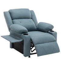 33.5" Wide Modern Anti-Scratch Upholstered Single Motor Power Standard Chair - Heated Vibration Recliner With Tray Table & Dual Cup Holders by Latitude Run