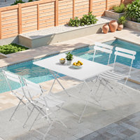 Iron Table And Folding Chair Set, 4 - Person Outdoor Dining Set