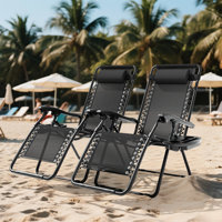 Adjustable Zero Gravity Lounge Chairs Detachable Tray & Headrest Pillows 330 Lb Capacity Foldable Patio Recliners For Beach Pool?? by Latitude Run