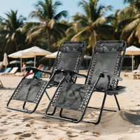 Adjustable Zero Gravity Lounge Chairs Detachable Tray & Headrest Pillows 330 Lb Capacity Foldable Patio Recliners For Beach Pool?? by Latitude Run