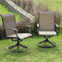 Outdoor Patio PVC-Coated Dining Armchair, Powder-Coated Iron Frame for Patio, Black and Brown by Red Barrel Studio