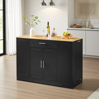 Prow Kitchen Island with Drawer, Adjustable Shelves & Trash Can by Ophelia & Co.