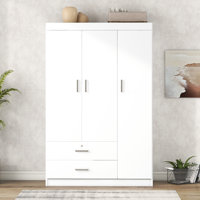 3-Door Closet Wardrobe, Portable Closet For Bedroom, Clothes Rail With 2 Drawers,Wood Grain Effect by Latitude Run