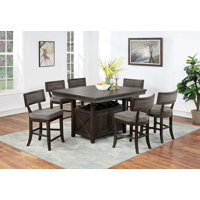 Counter Height Dining Table W Butterfly Leaf Rustic Storage Base 7Pc Dining Set 6X High Chairs Unique Design Back by Wildon Home