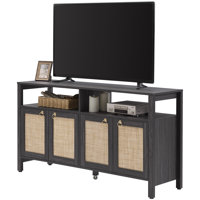 Pomodoro Boho TV Stand With 4 Rattan Storage Cabinets, Farmhouse TV Entertainment Center For Tvs Up To 65