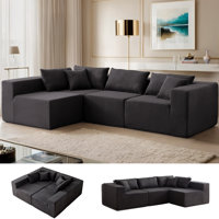 104" Modular L-shaped Corduroy Sectional Sofa Chaise, U-Shaped Sofa Bed Sleeper with 6 Pillows, No Assembly Needed by Latitude Run