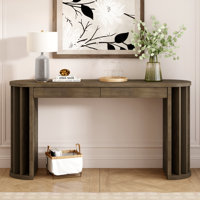 Isaiah Curved Console Table with 2 Drawers & Vertical Slat Legs by Latitude Run