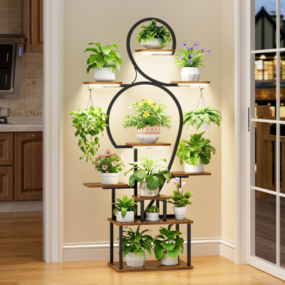 Indoor Plant Stand with Grow Light - 9 Tiered Metal Shelves for Multiple Plants