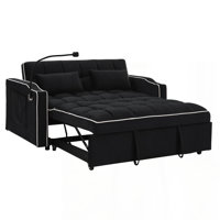 55.51 inch versatile foldable sofa bed in 3 lengths, modern sofa sofa sofa velvet pull-out bed, adjustable back and with USB port and ashtray and swiv by Orren Ellis
