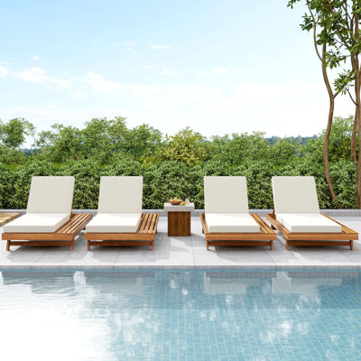 Lounge Chaise Set,Space Available On One Side, Acacia Wood With Water-Resistant Lounge Cushions (4 Inch Thick) - Matching Version Available by Latitude Run
